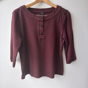 Talbots Women's Petite 3/4 Sleeve Burgundy Top Size L